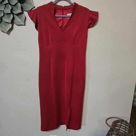 New York & Company Red Sheath Dress with Flutter Cap Sleeves - Picture 1 of 4